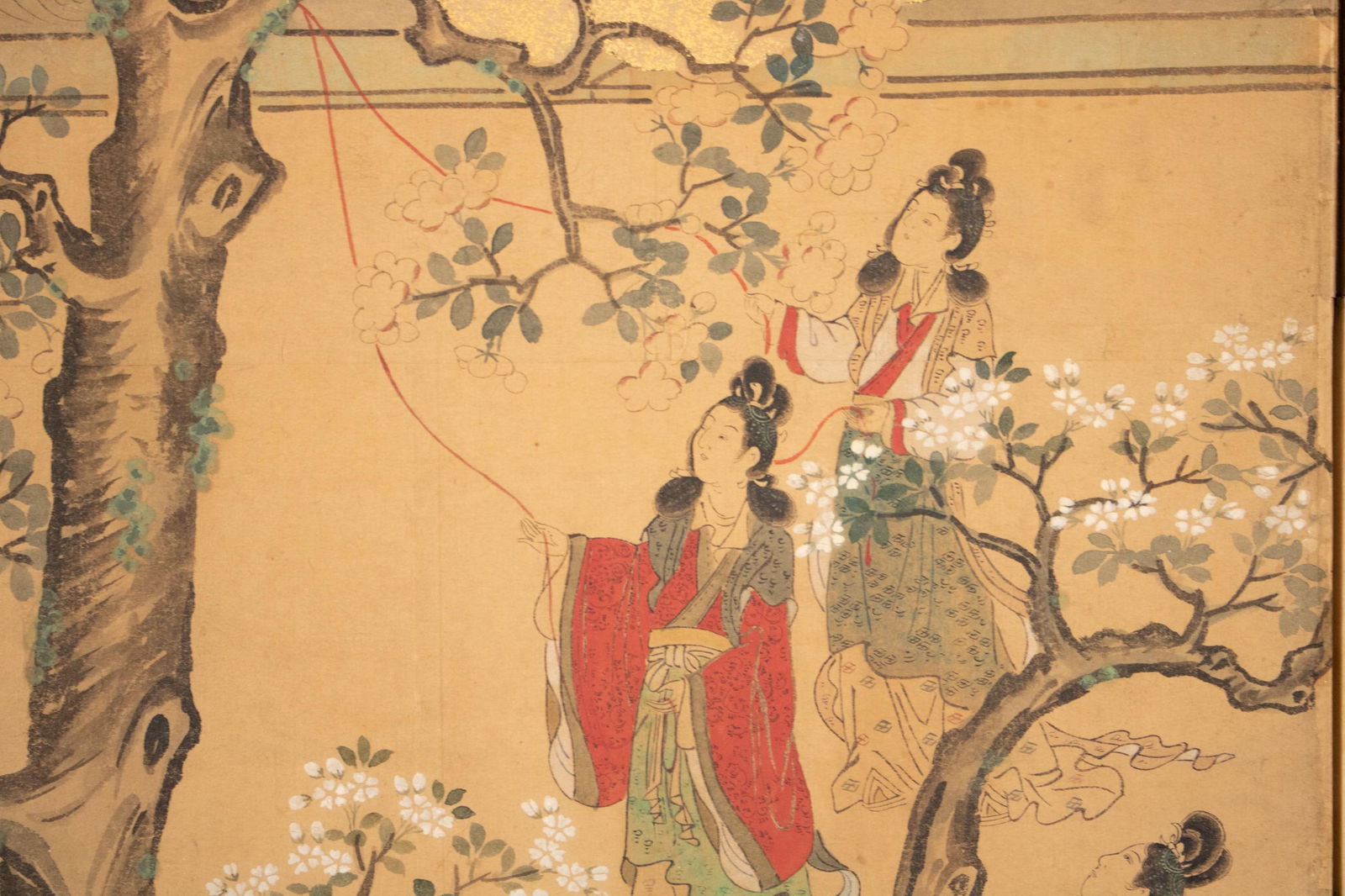 Meiji Era XL Japanese Yamato-E Style 6-Panel Byobu Screen "Chinese Palace Courtyard" - 3