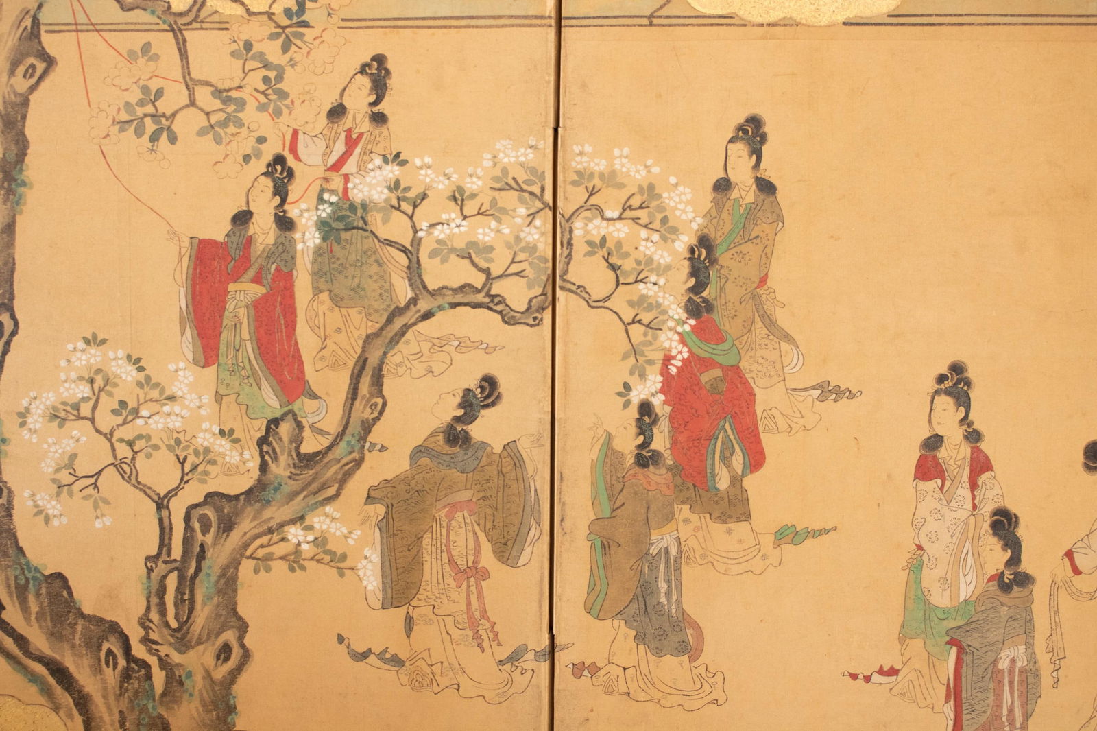 Meiji Era XL Japanese Yamato-E Style 6-Panel Byobu Screen "Chinese Palace Courtyard" - 4