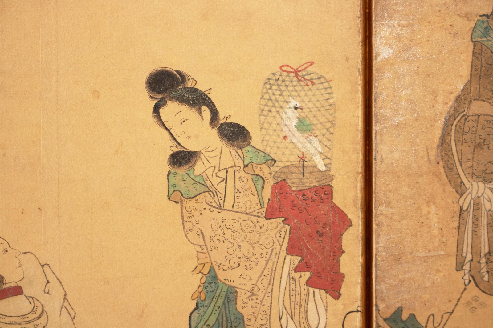 Meiji Era XL Japanese Yamato-E Style 6-Panel Byobu Screen "Chinese Palace Courtyard" - 6