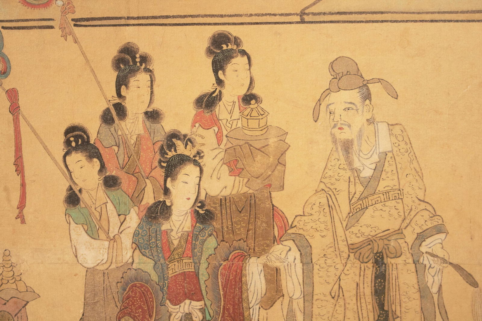 Meiji Era XL Japanese Yamato-E Style 6-Panel Byobu Screen "Chinese Palace Courtyard" - 8