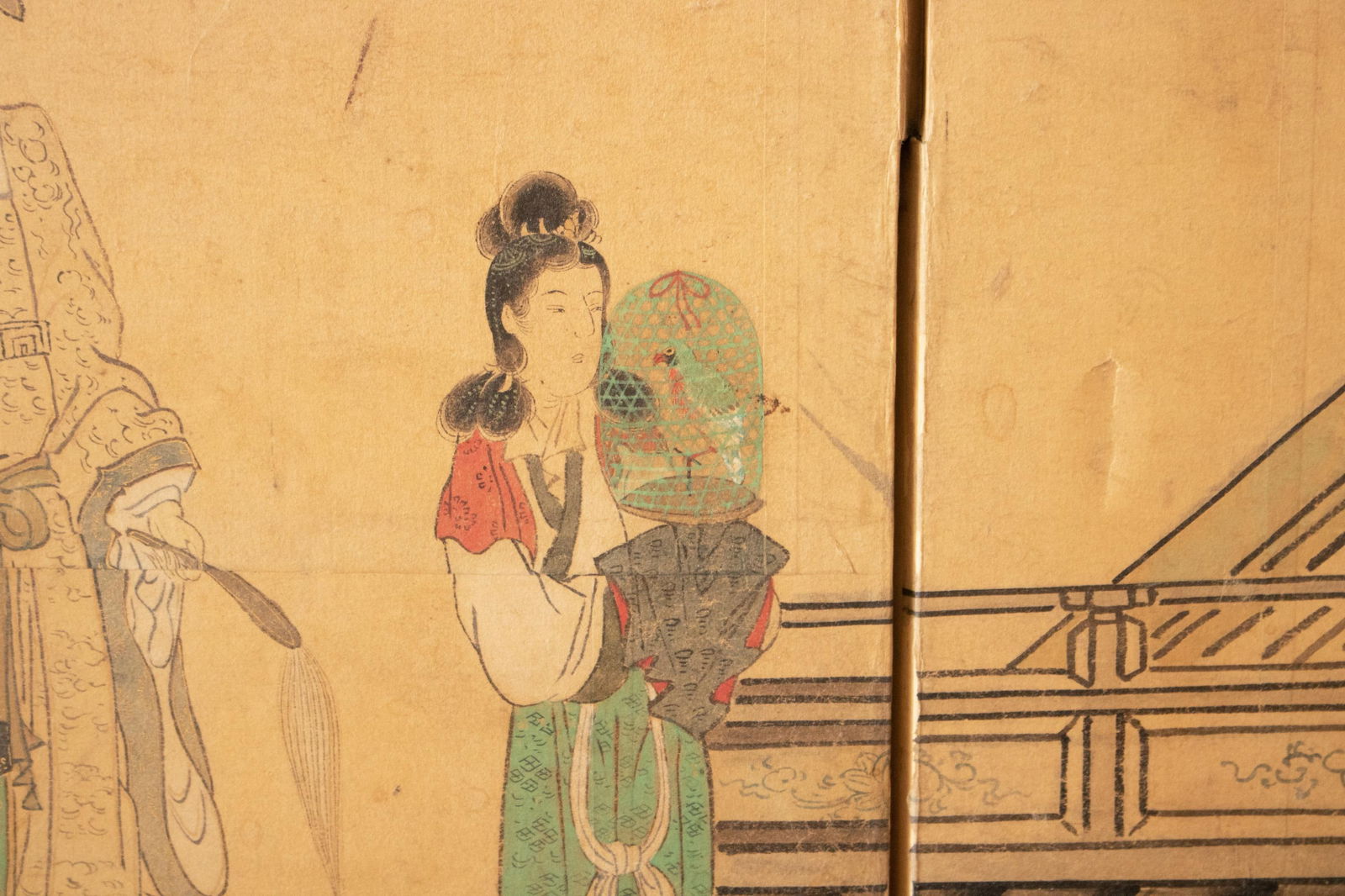 Meiji Era XL Japanese Yamato-E Style 6-Panel Byobu Screen "Chinese Palace Courtyard" - 9