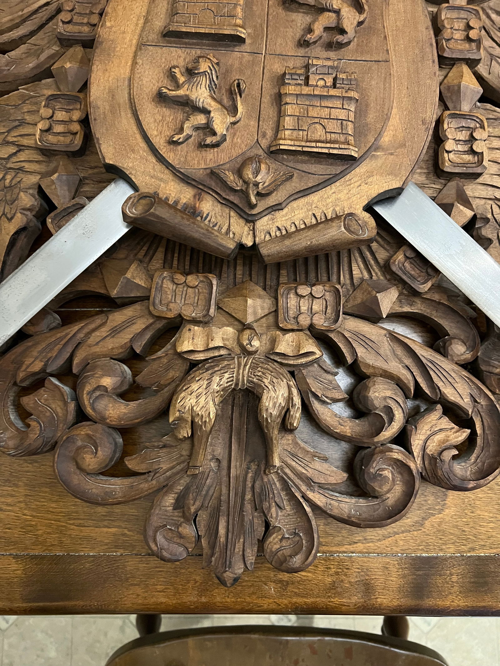 Vintage Carved Wood Coat of Arms of the Holy Roman Empire With Swords - 3