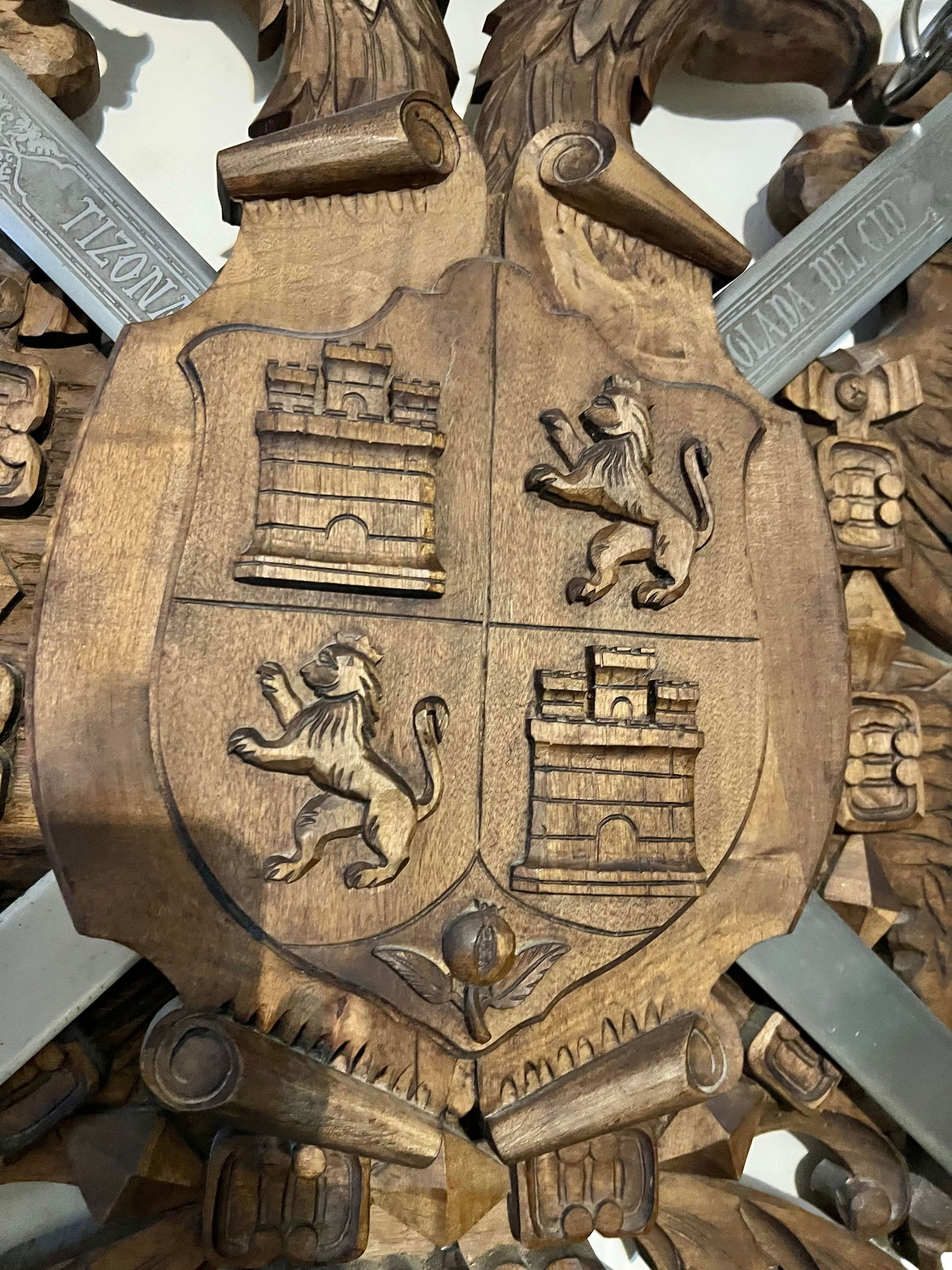 Vintage Carved Wood Coat of Arms of the Holy Roman Empire With Swords - 4