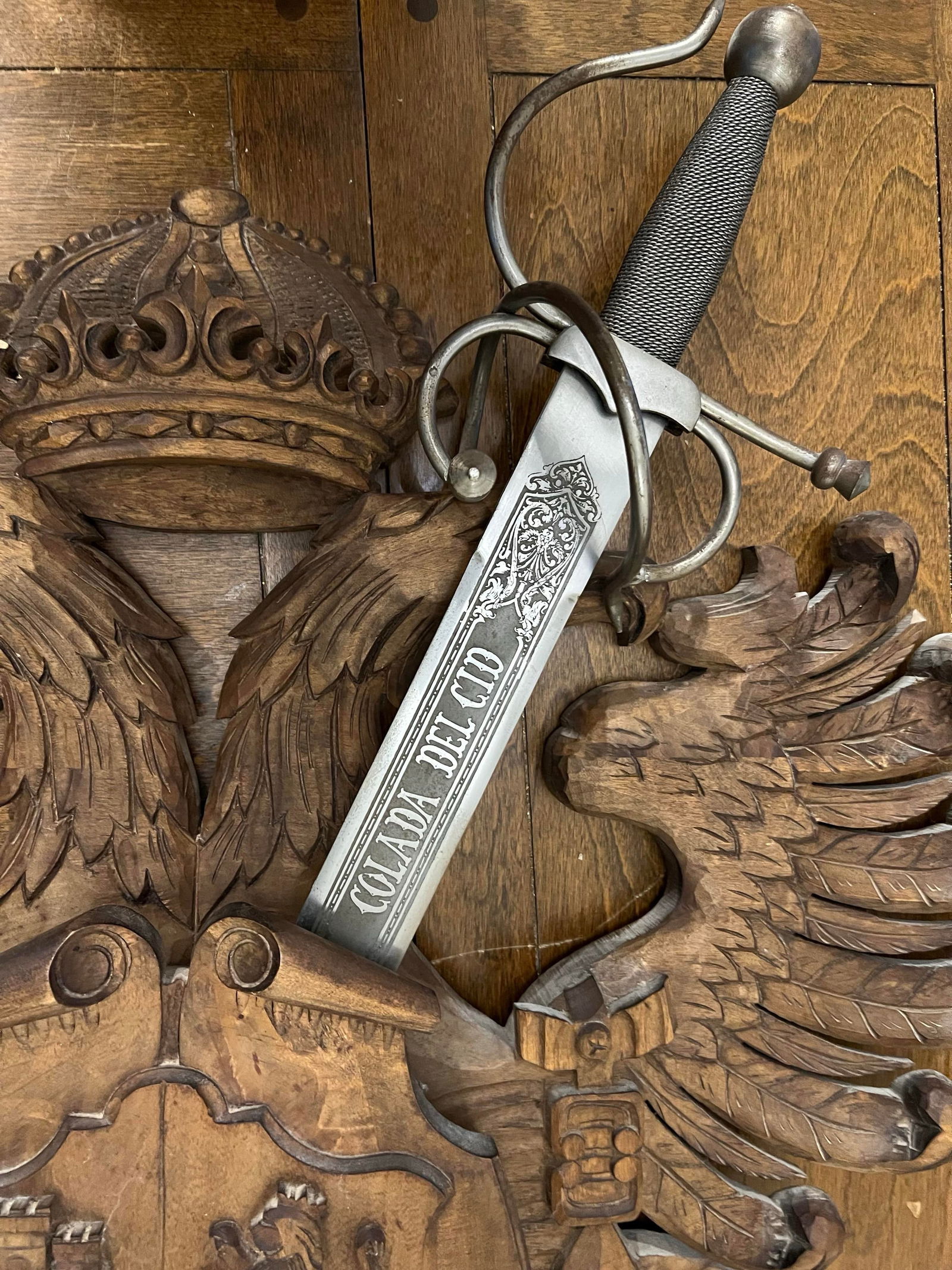 Vintage Carved Wood Coat of Arms of the Holy Roman Empire With Swords - 5