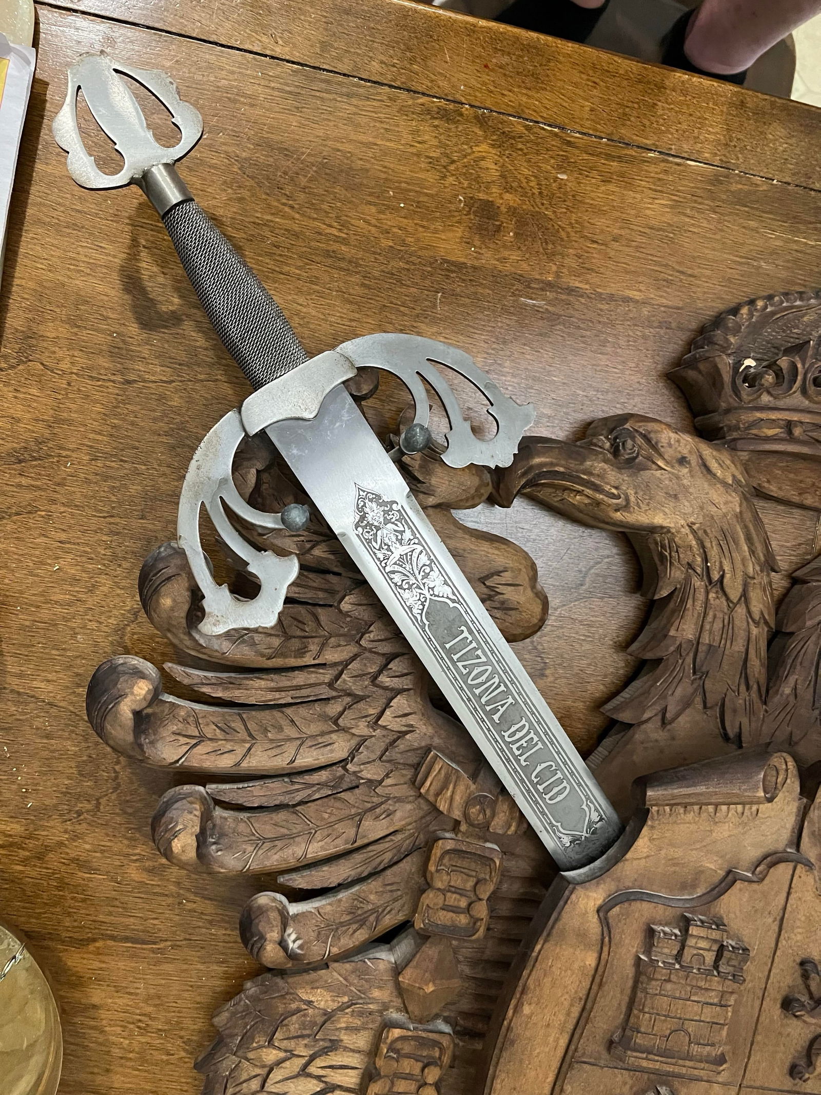 Vintage Carved Wood Coat of Arms of the Holy Roman Empire With Swords - 6