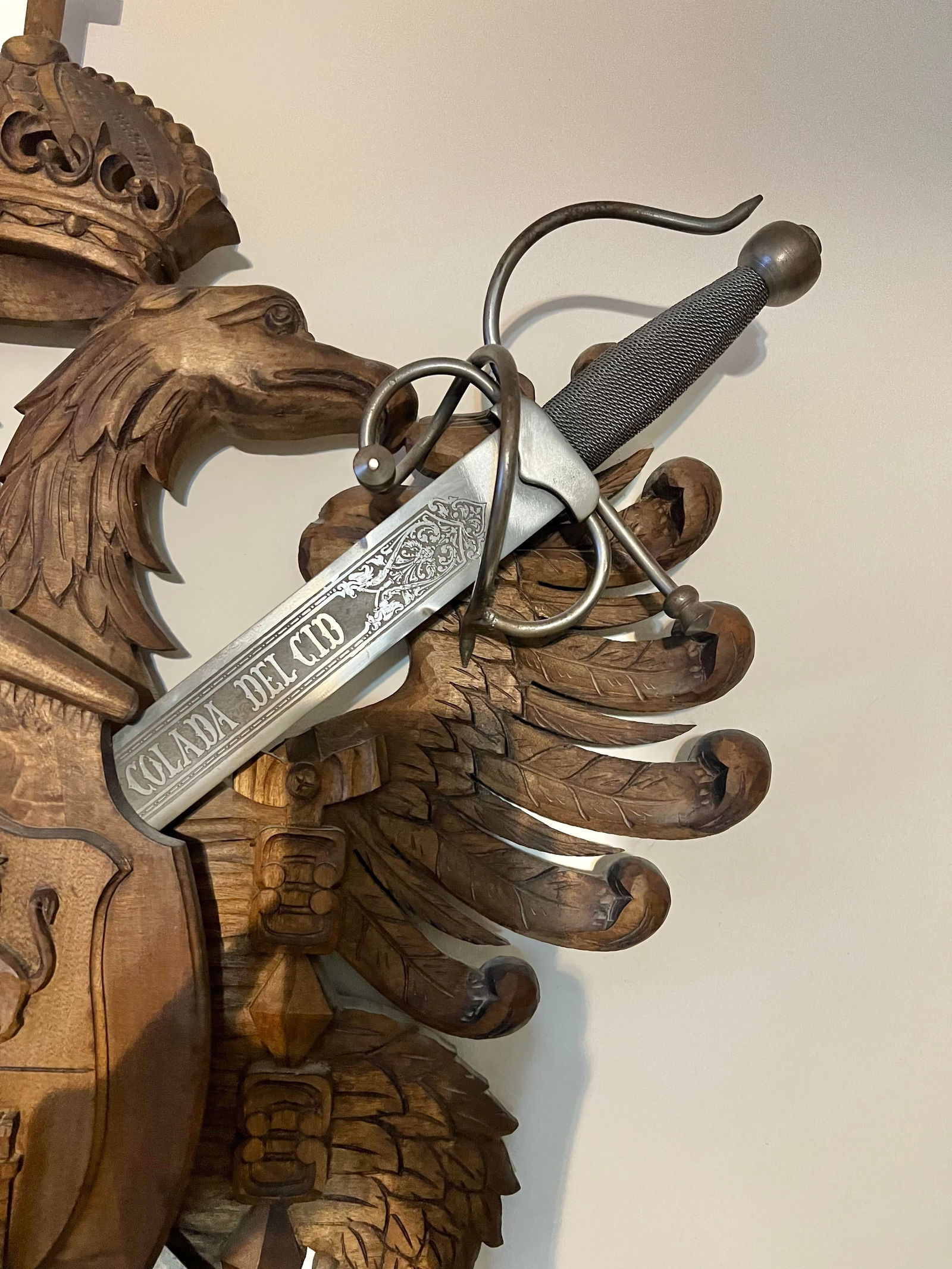 Vintage Carved Wood Coat of Arms of the Holy Roman Empire With Swords - 7