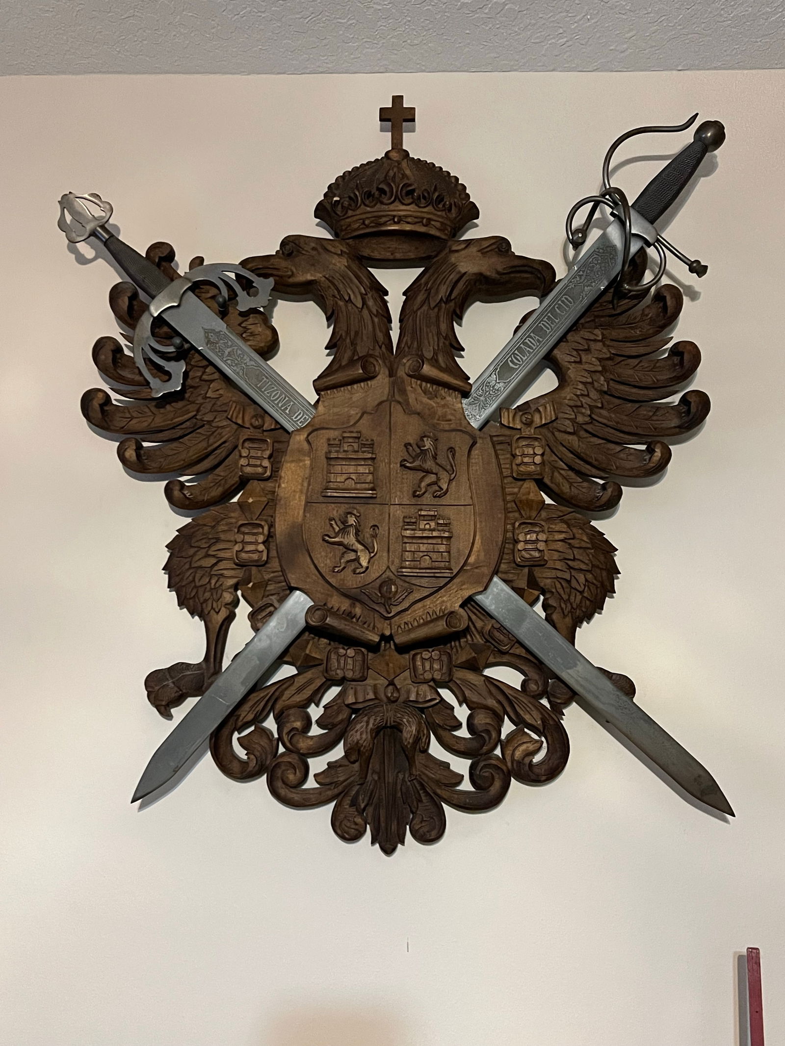 Vintage Carved Wood Coat of Arms of the Holy Roman Empire With Swords - 8