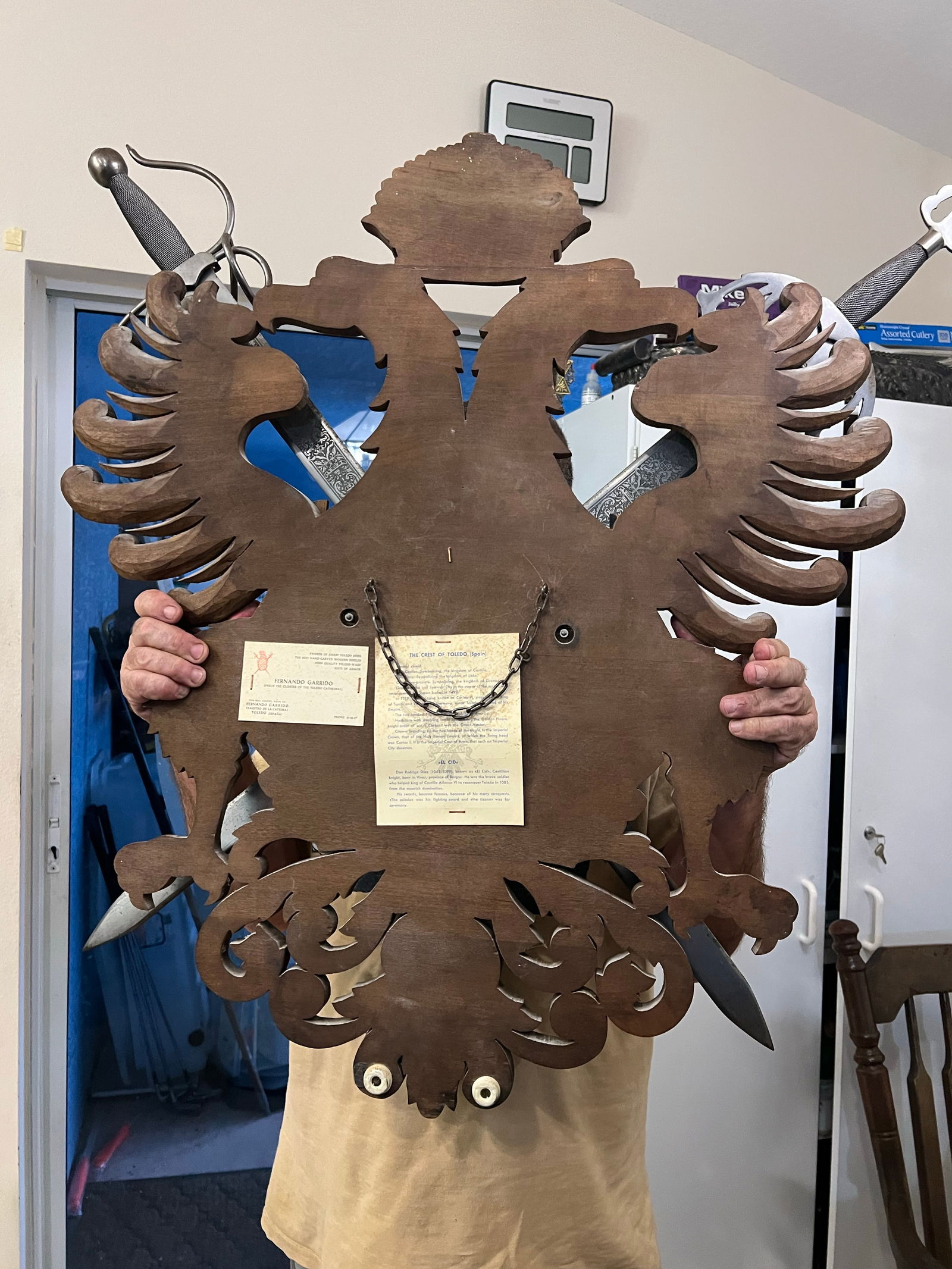 Vintage Carved Wood Coat of Arms of the Holy Roman Empire With Swords - 9