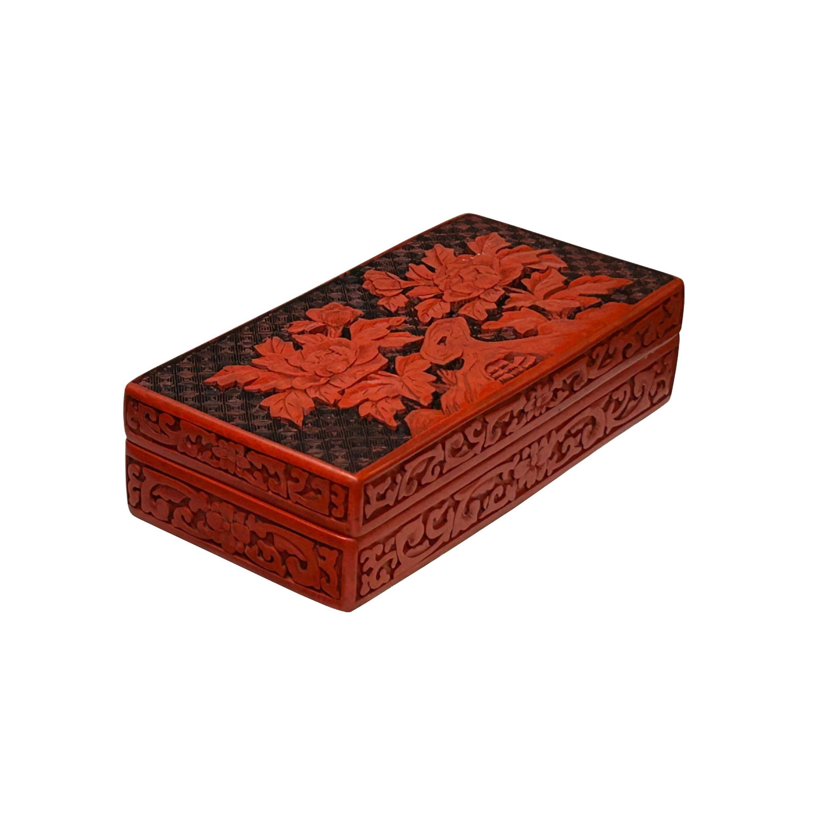Hand Craft Vintage Chinese Red Lacquer Rectangular Floral Accent Box - 4