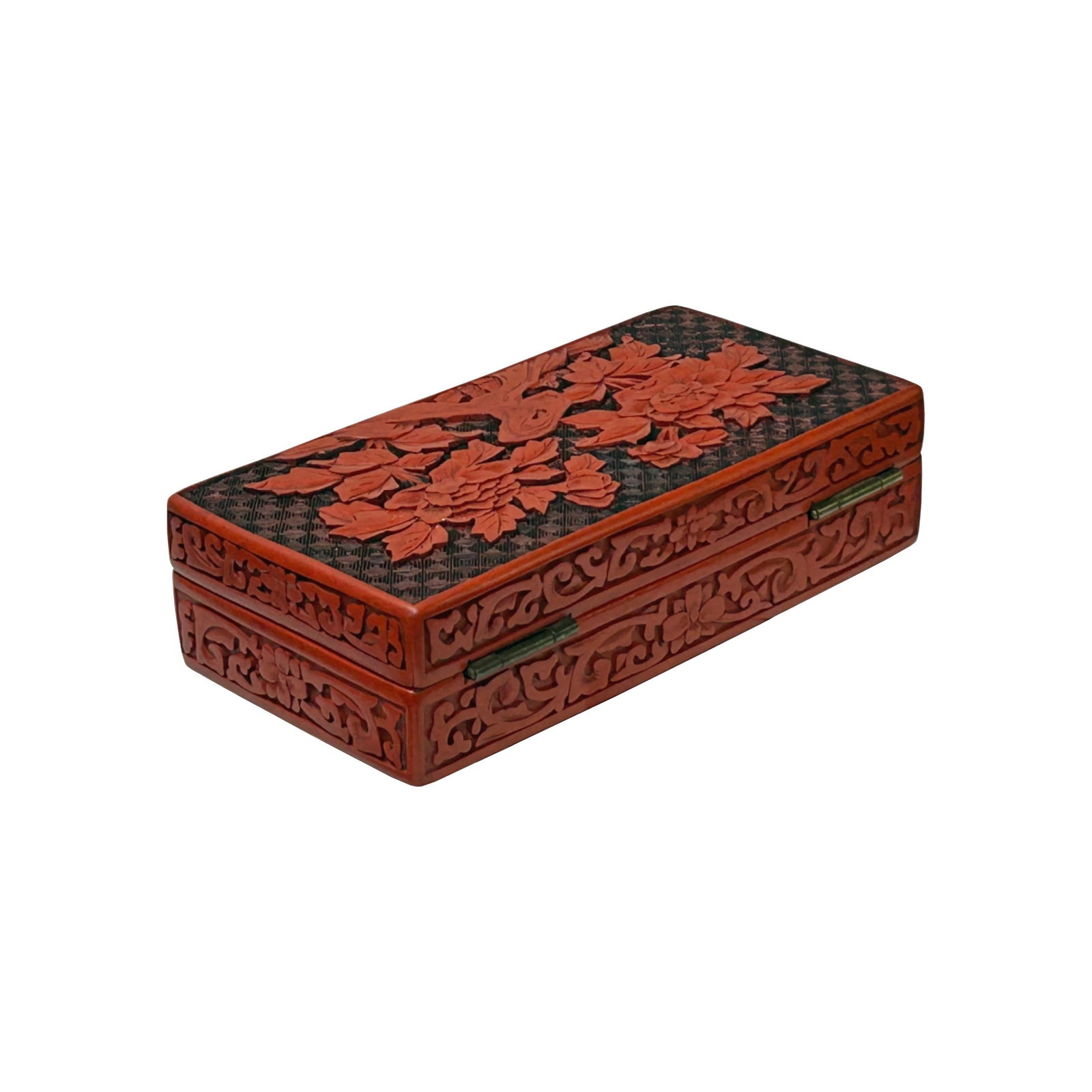 Hand Craft Vintage Chinese Red Lacquer Rectangular Floral Accent Box - 5