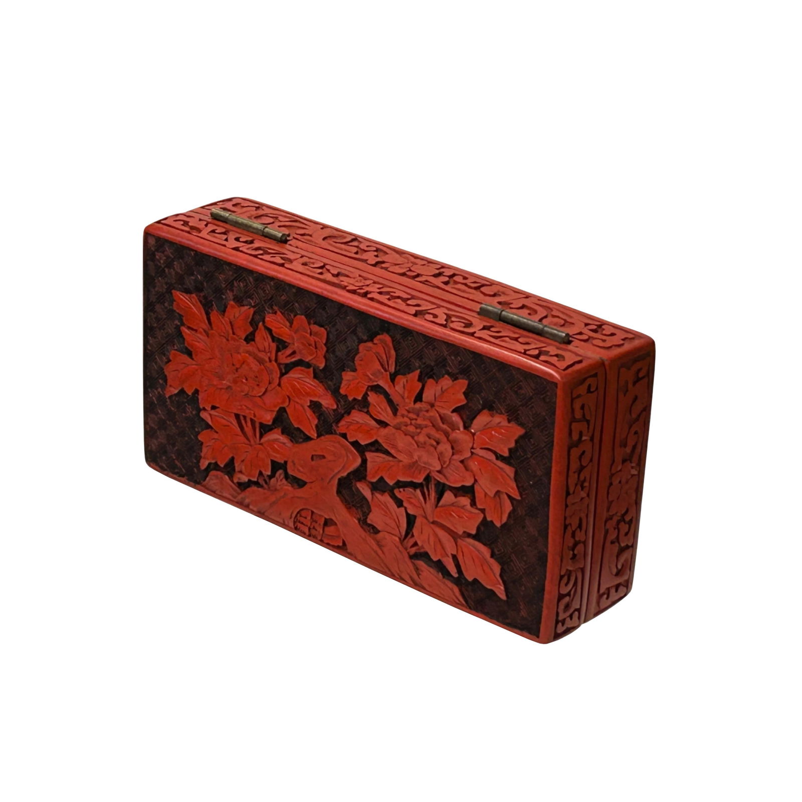 Hand Craft Vintage Chinese Red Lacquer Rectangular Floral Accent Box - 8