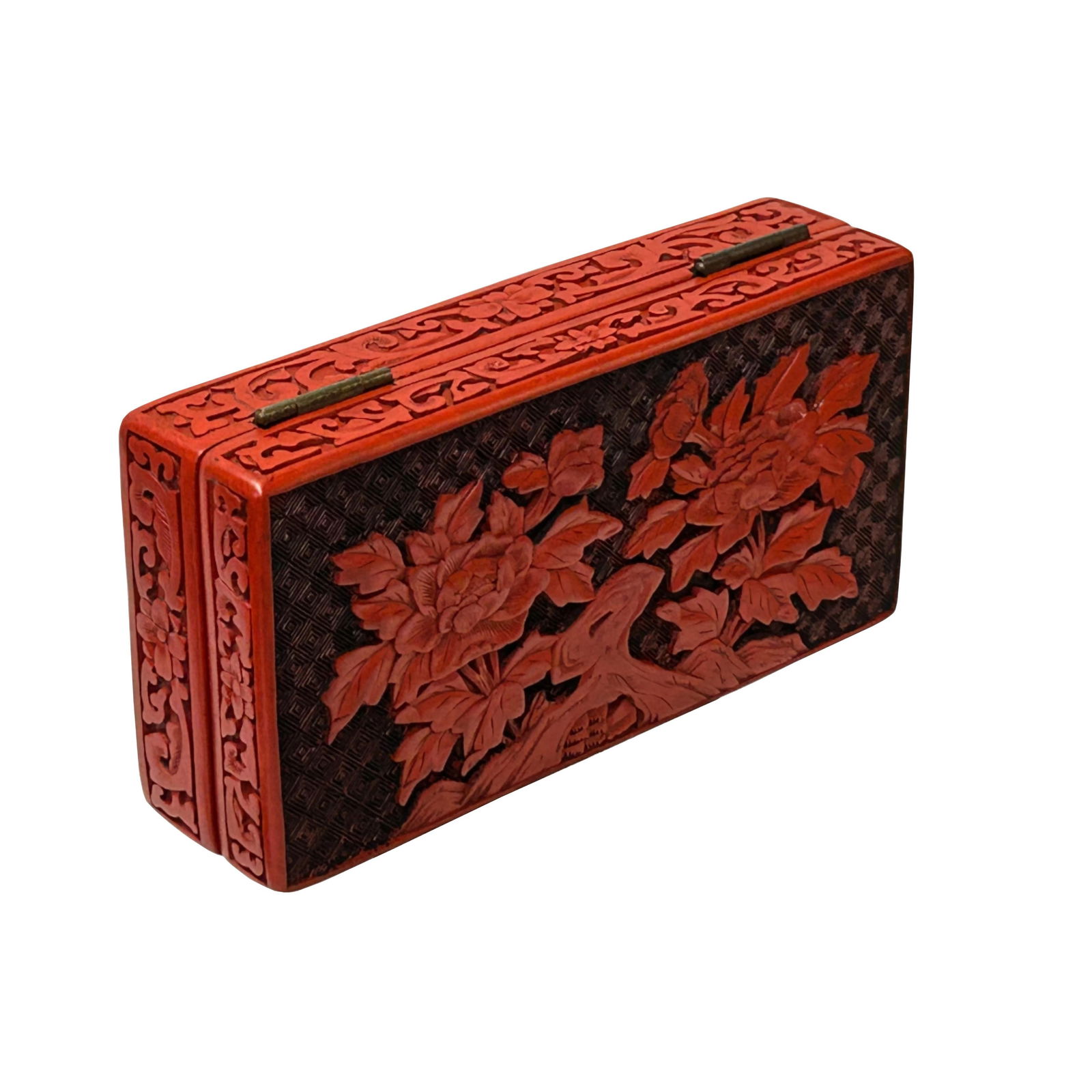 Hand Craft Vintage Chinese Red Lacquer Rectangular Floral Accent Box - 9