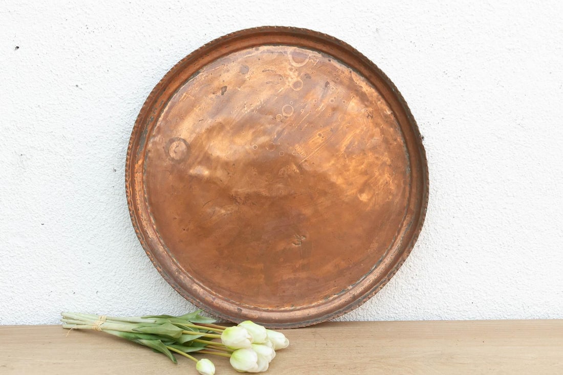 22" Dm Large Antique Copper Charger - 5