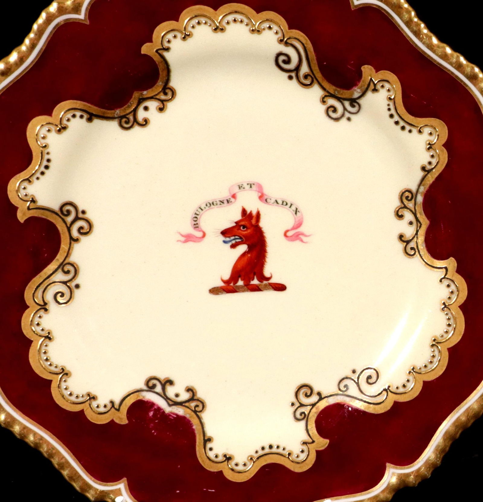 Flight, Barr & Barr Worcester Armorial Porcelain Claret-Ground Dessert Plates- A Set of Twelve - 13