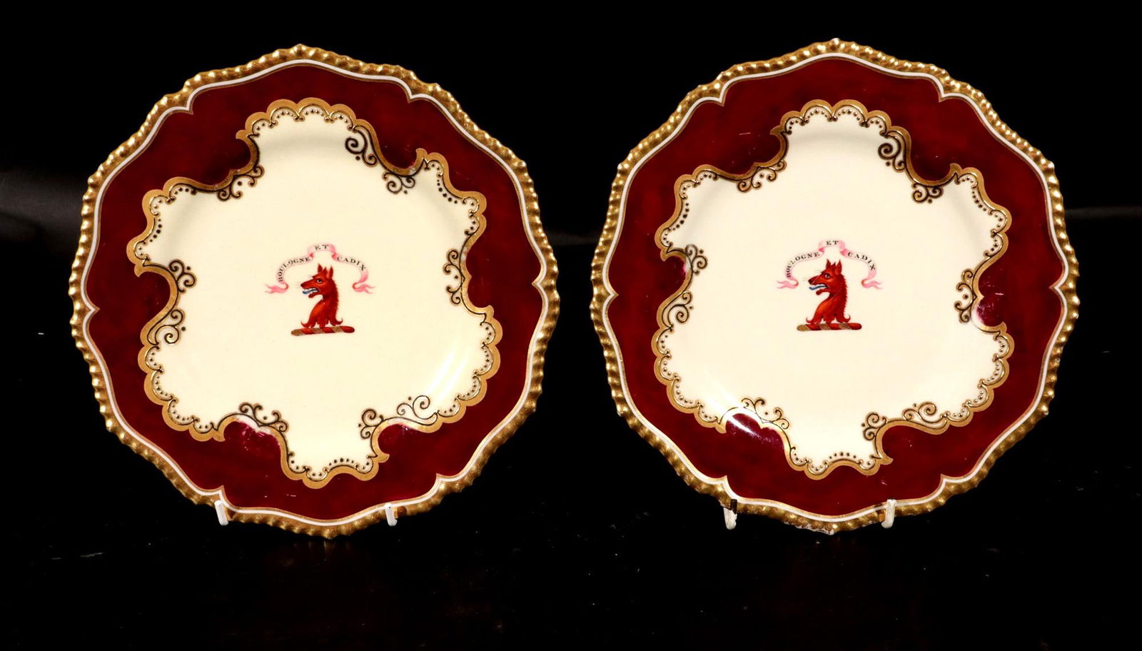 Flight, Barr & Barr Worcester Armorial Porcelain Claret-Ground Dessert Plates- A Set of Twelve - 7