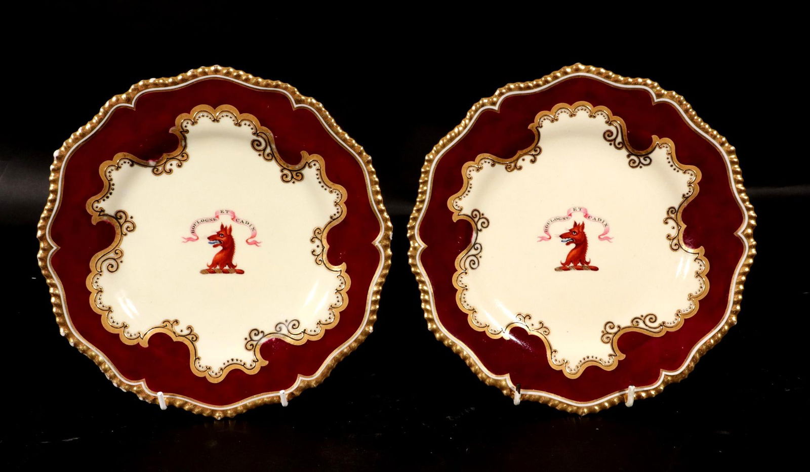 Flight, Barr & Barr Worcester Armorial Porcelain Claret-Ground Dessert Plates- A Set of Twelve - 9