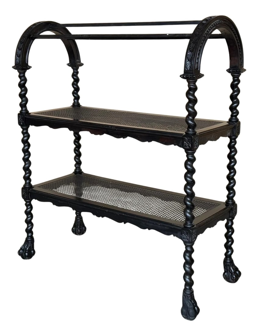 Mid 20th Century Spanish Wooden Magazine Rack with Marquetry or Etagere with cane shelves (1 of 18)