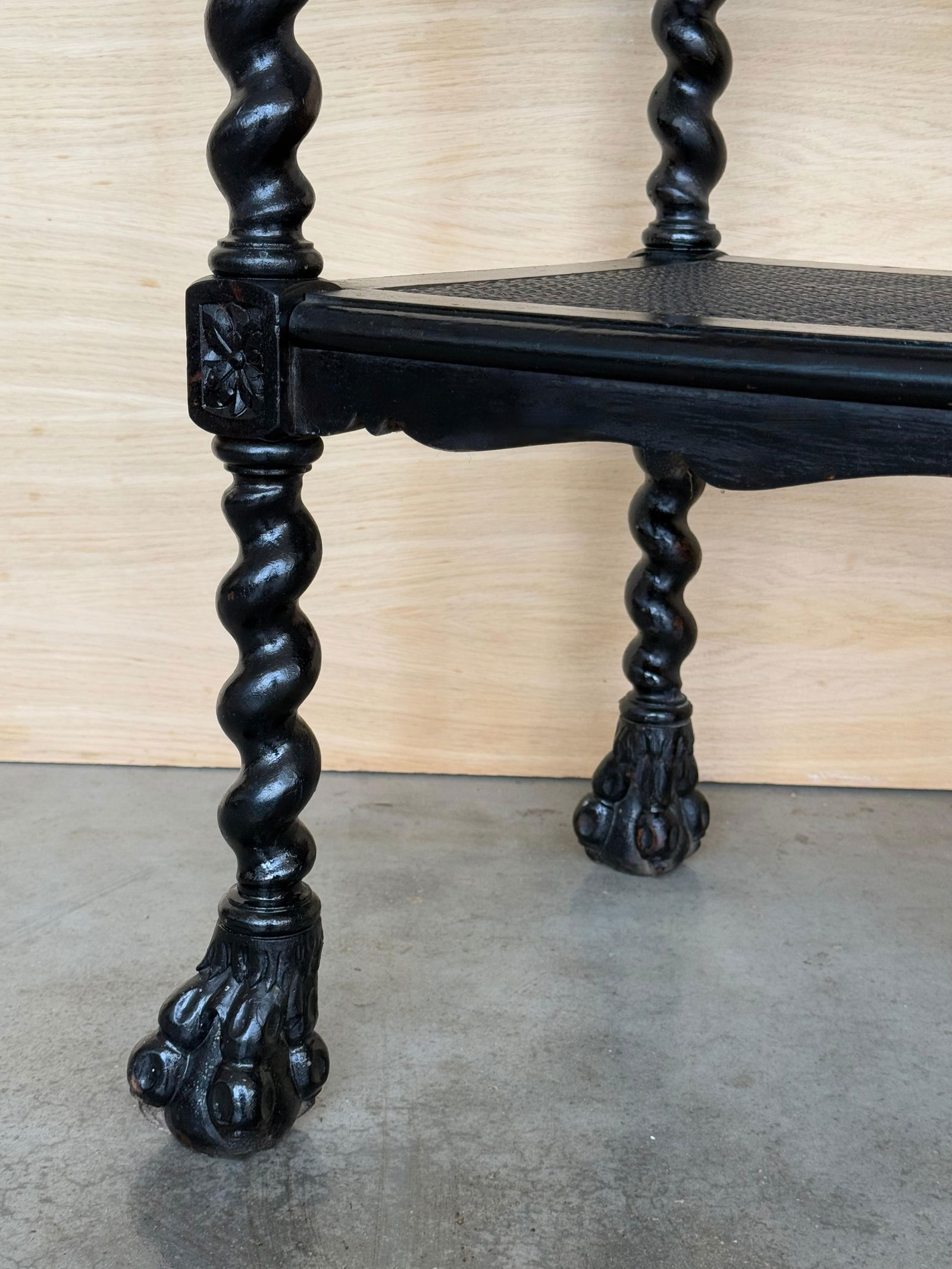 Mid 20th Century Spanish Wooden Magazine Rack with Marquetry or Etagere with cane shelves - 4