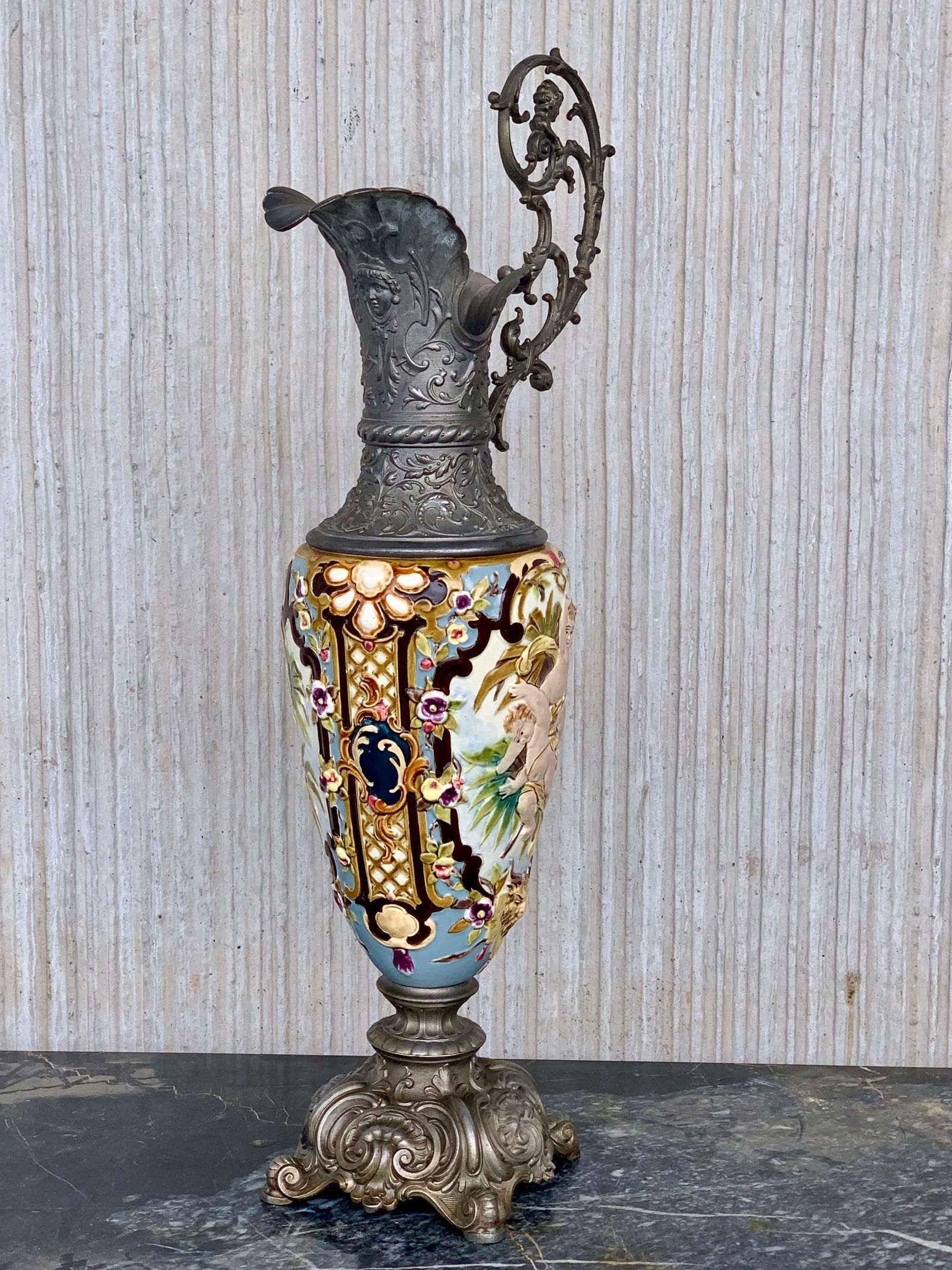 19th Century French Hand Painted Faience Ewer Vase - 17