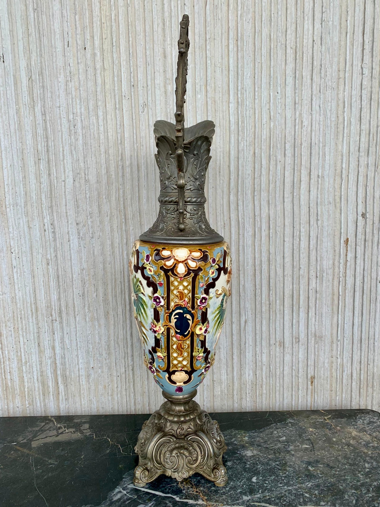 19th Century French Hand Painted Faience Ewer Vase - 18