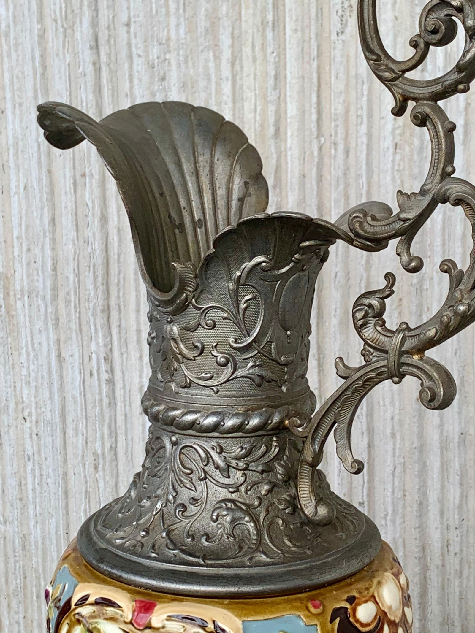 19th Century French Hand Painted Faience Ewer Vase - 5