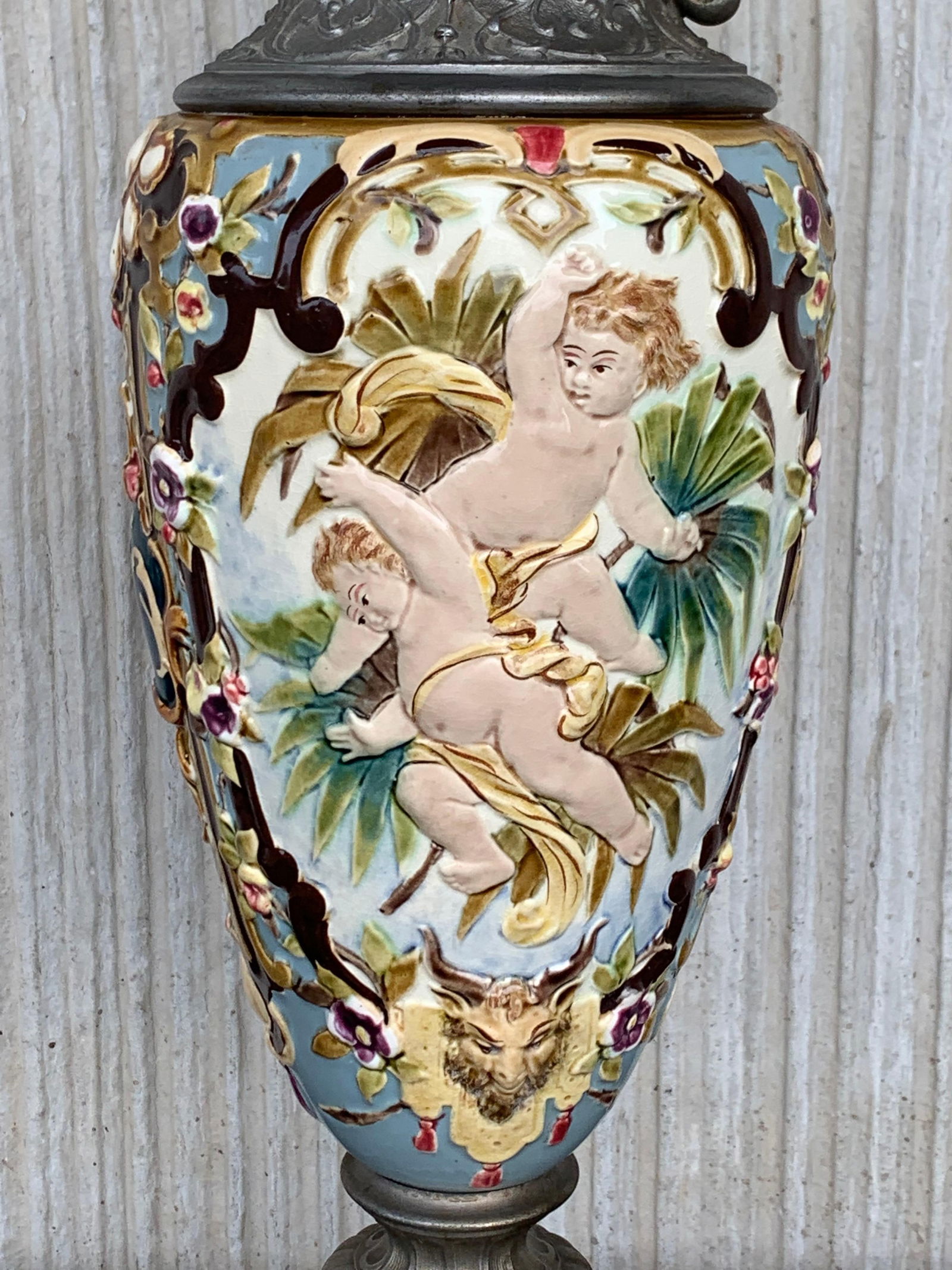 19th Century French Hand Painted Faience Ewer Vase - 8