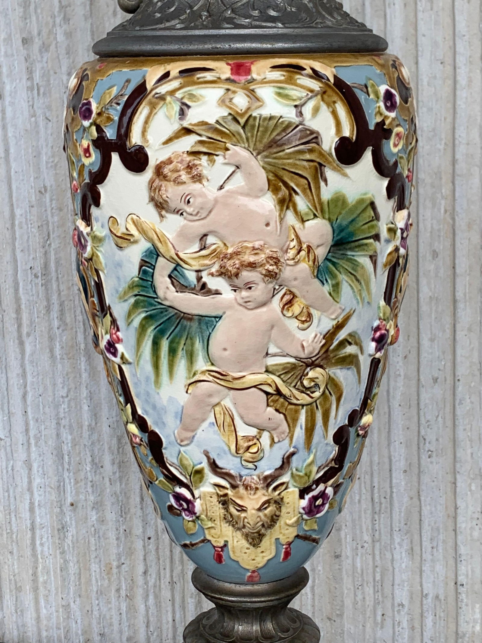 19th Century French Hand Painted Faience Ewer Vase - 9