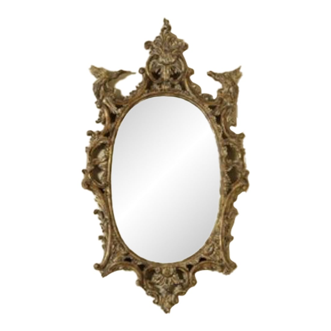 LaBARGE Large Carved Frame Mirror W Eagles Model #Lb-Lm2293: Item: LaBARGE Large Carved Frame Mirror w Eagles Model #LB-LM2293 Age: Approx. 5 Years Old Details: Model- LM2293 Finish: Antique Gold paint decorated distressed Retail: $1,671