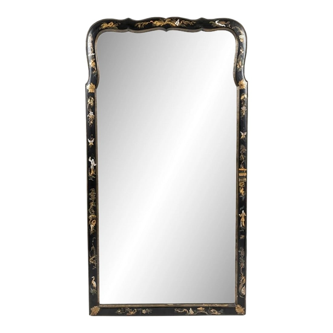 Vintage Friedman Brothers Chinoiserie Black Lacquer & Gold Pagoda Motif Wall Mirror, Circa 1960s-198 (1 of 12)