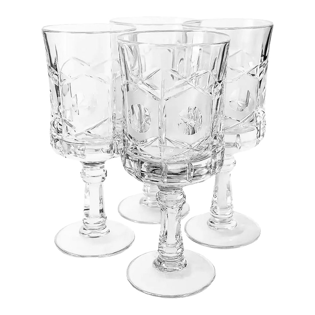 Made in Italy, Hand-Cut Crystal Goblets, Etched Mid-Century Barware, Set of 4 (1 of 3)