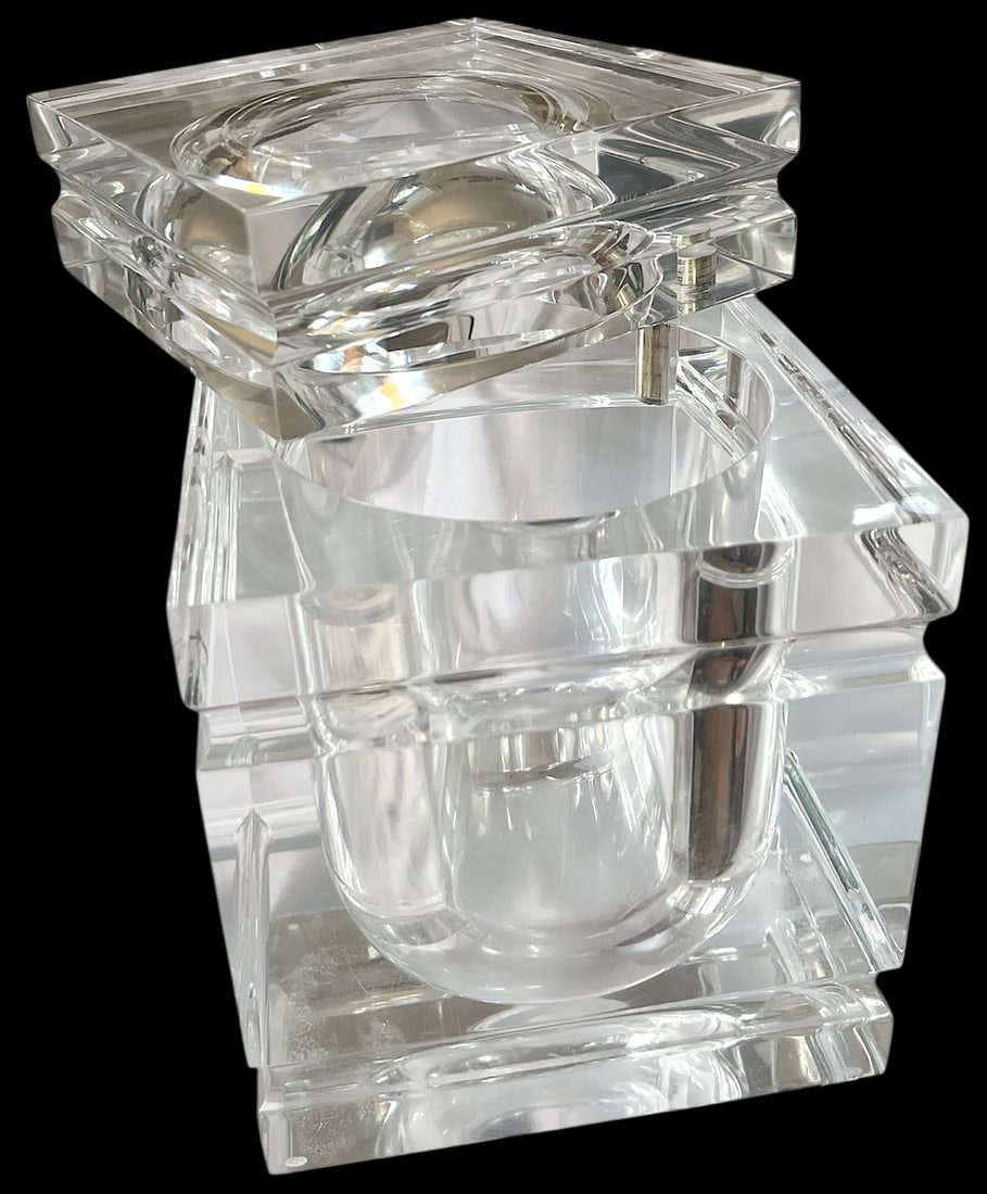 Large Vintage Lucite Ice Bucket With Swivel Lid, Attributed to Alessandro Albrizzi, Italy, C. 1970s - 5