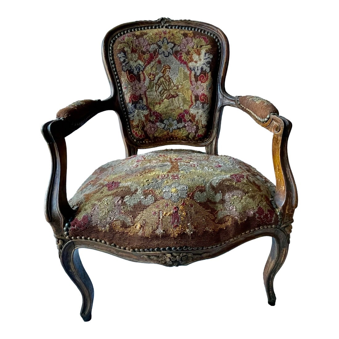 19th C French Needlepoint Carved Diminutive Fauteuil (1 of 12)
