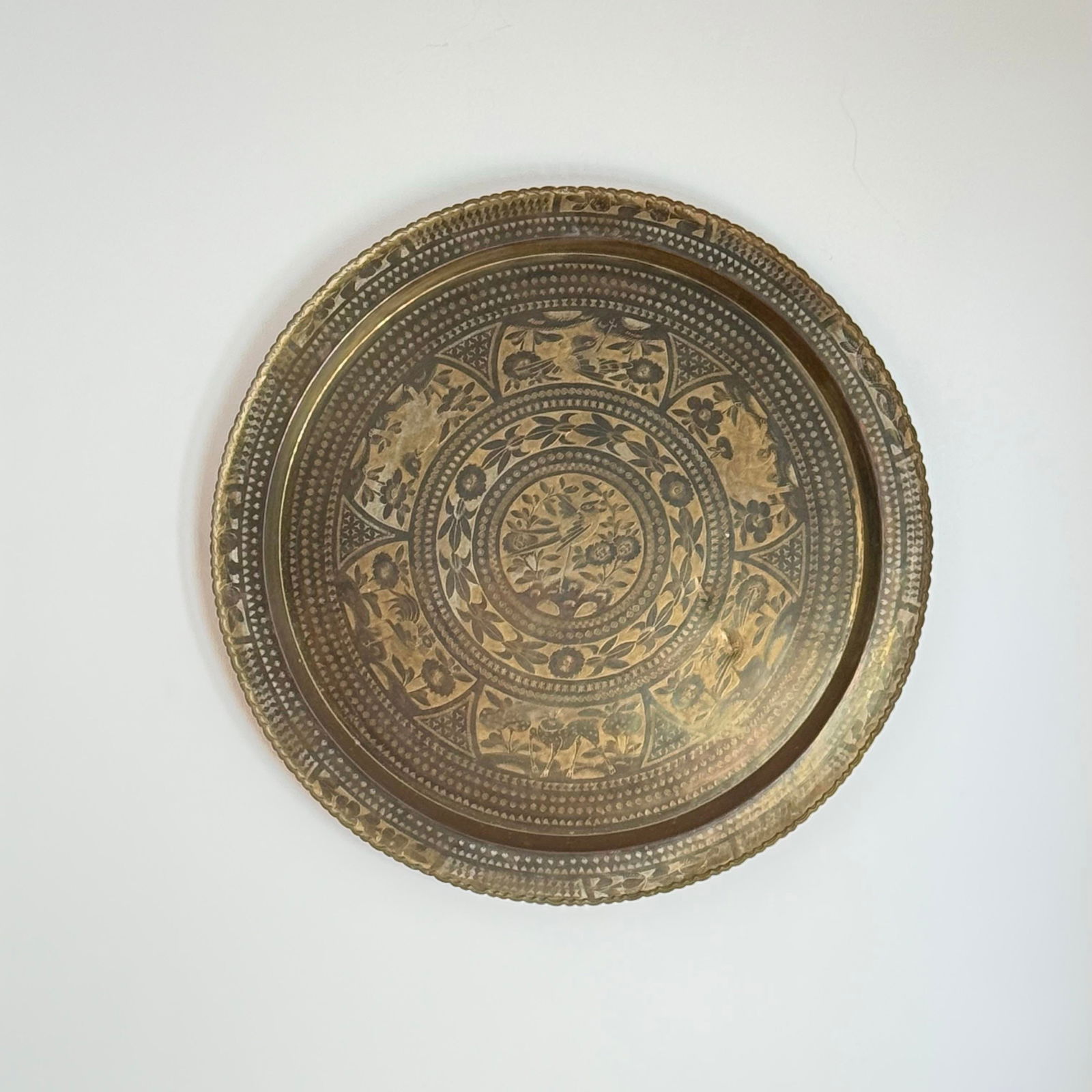 Vintage Oversized 36"³ Hand-Engraved Brass Tray With Bird & Floral Motifs - 9