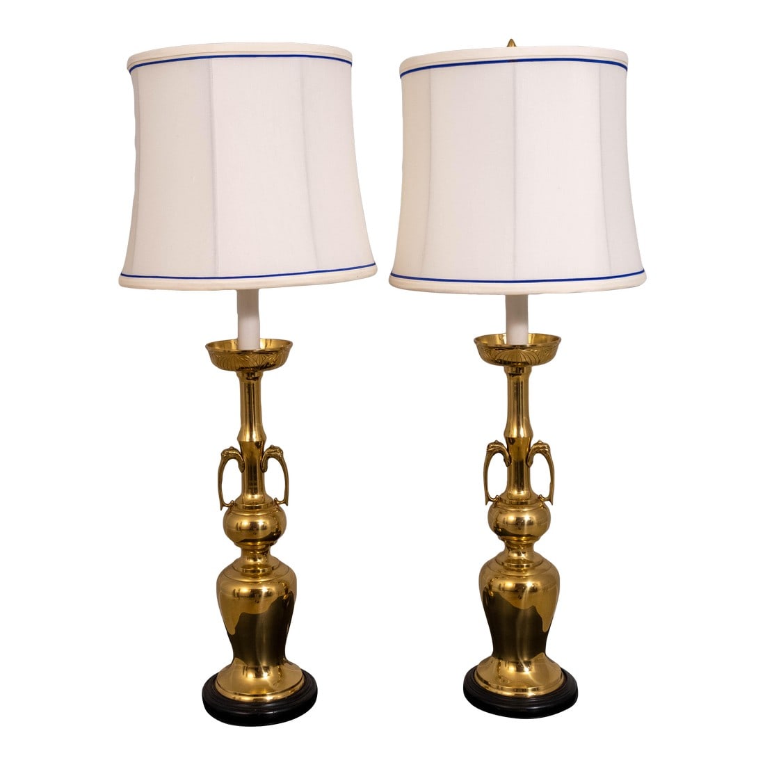 1980s Pair Brass Hollywood Regency Style Table Lamps (1 of 18)