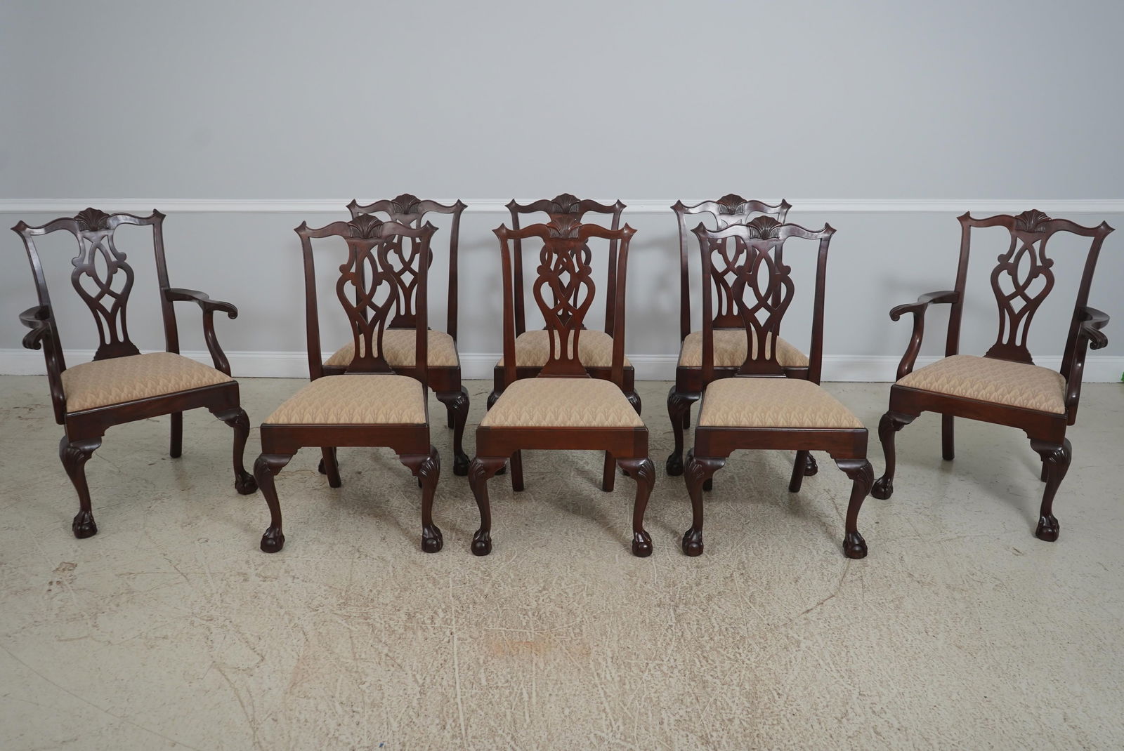 Stickley Clawfoot Mahogany Dining Room Table & Chairs Set - 8