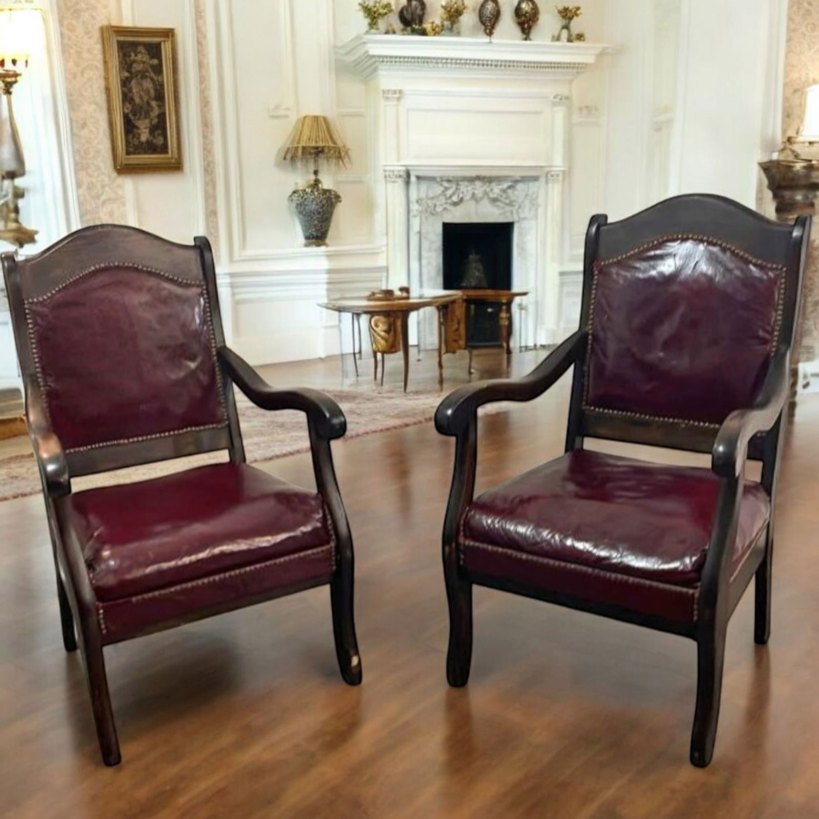 Elevate Your Home With This Stunning Pair of Antique Victorian-Style Parlor Leather Armchairs - 10