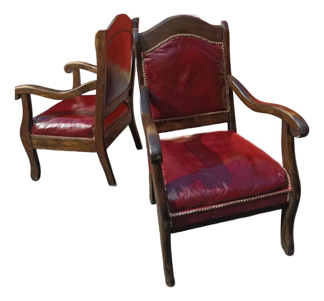 Elevate Your Home With This Stunning Pair of Antique Victorian-Style Parlor Leather Armchairs (1 of 12)