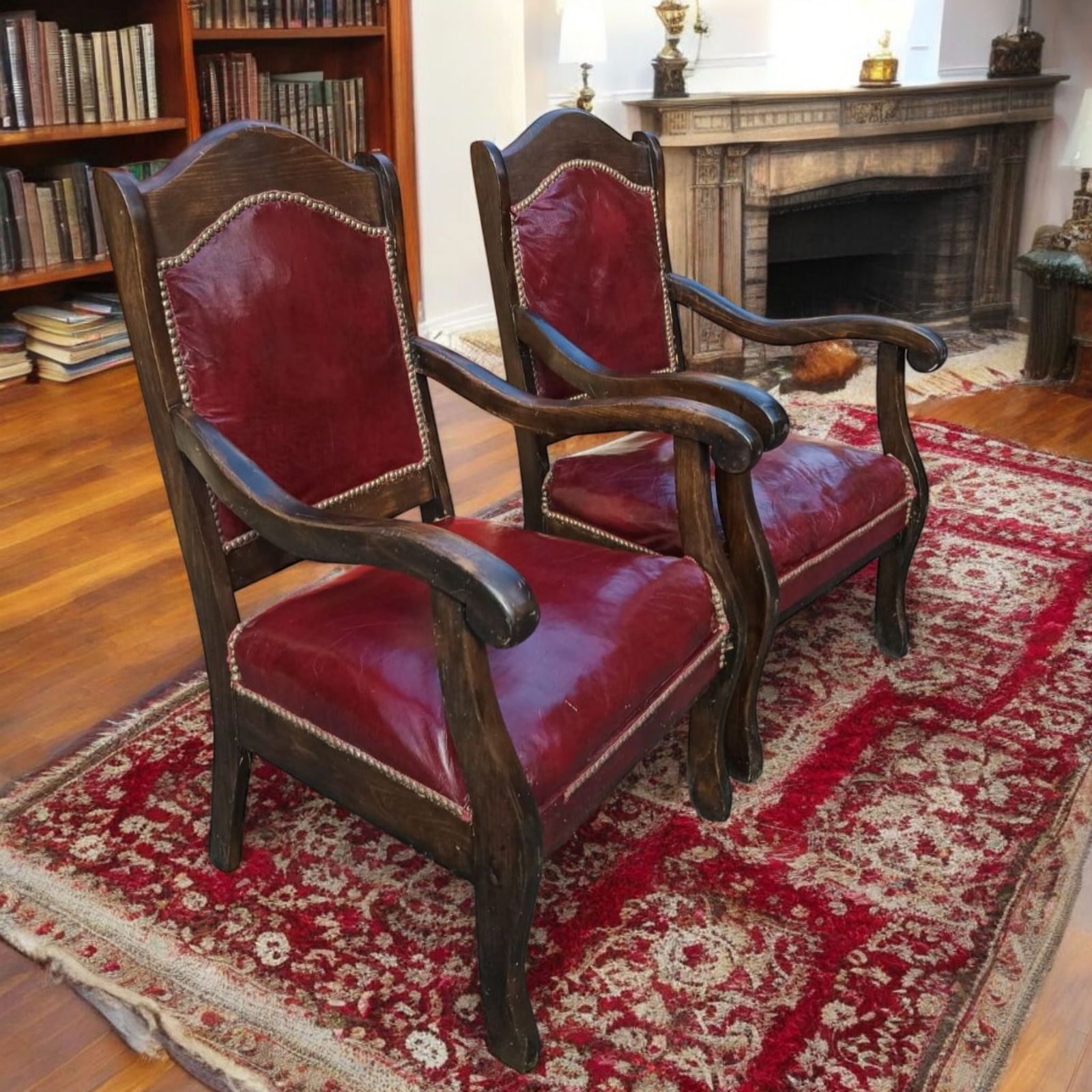 Elevate Your Home With This Stunning Pair of Antique Victorian-Style Parlor Leather Armchairs - 6