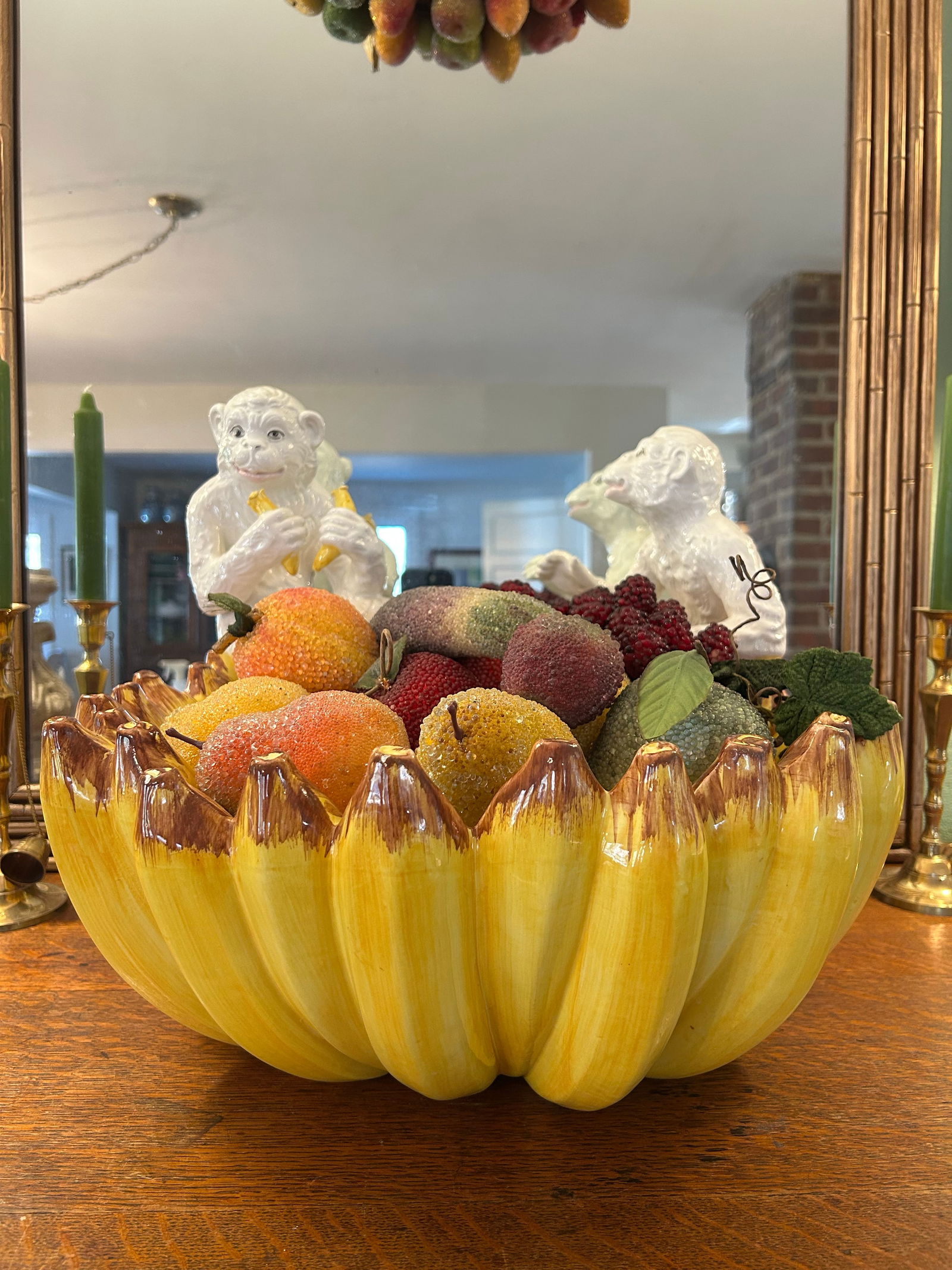 1980's Horchow Italian Majolica Ceramic Monkey and Banana Bowl - 2