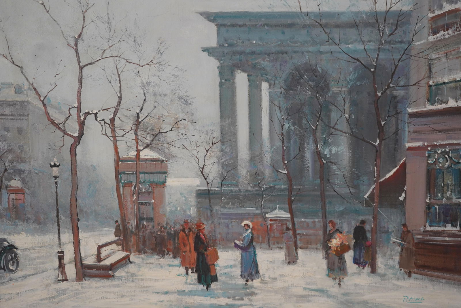 Stunning 20th Century Paris Winter Scene Oil Painting on Canvas - 5