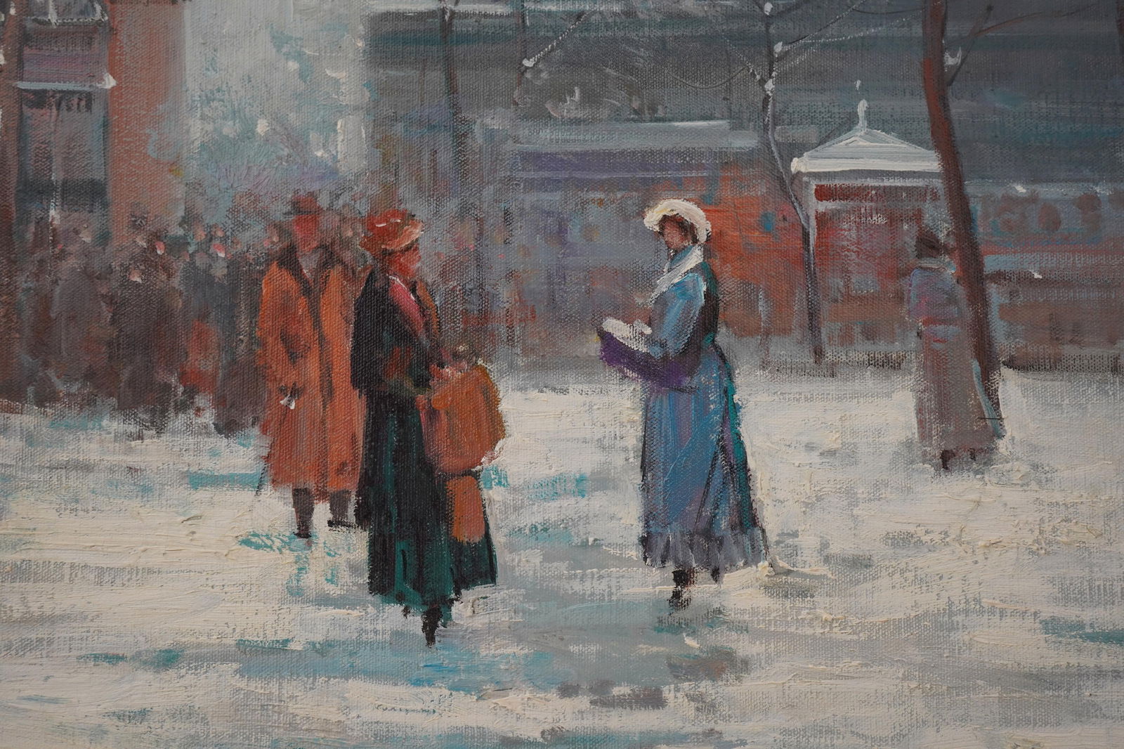 Stunning 20th Century Paris Winter Scene Oil Painting on Canvas - 6