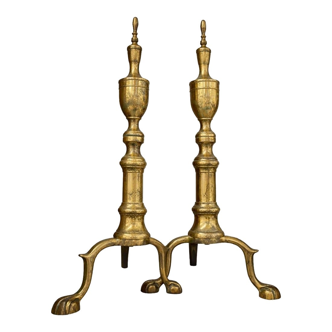 A Pair of 19th-Century Brass Andirons in Classical Form (1 of 2)