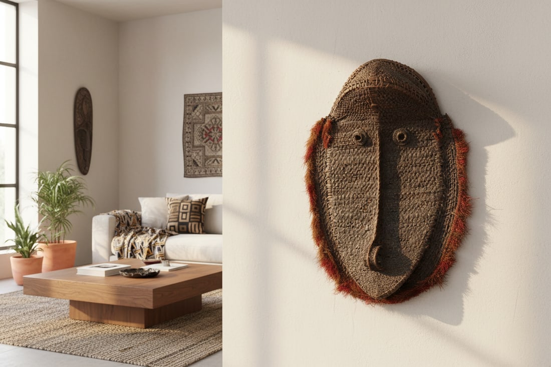 Large Antique Woven Rattan Yam Mask - 2