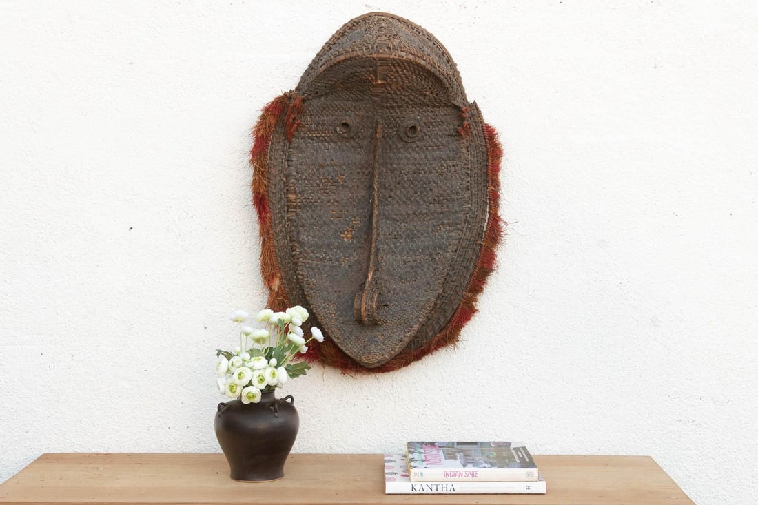 Large Antique Woven Rattan Yam Mask - 3