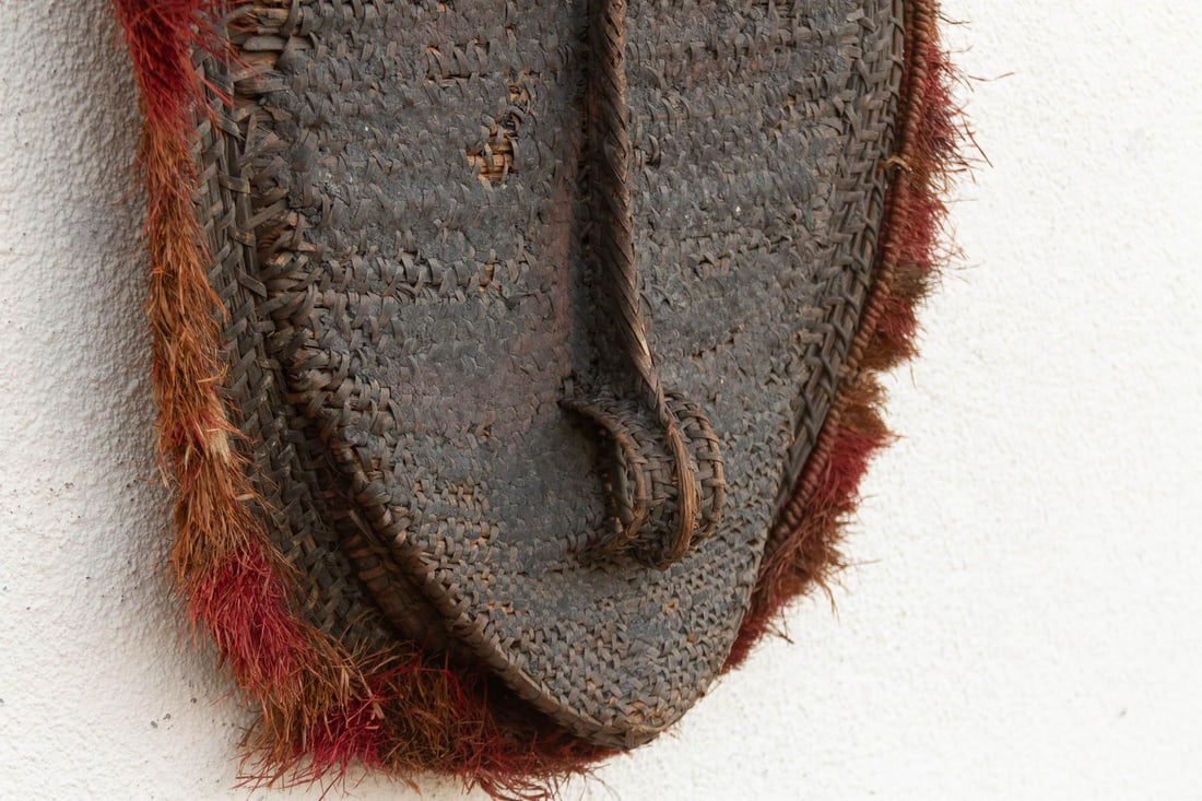 Large Antique Woven Rattan Yam Mask - 6