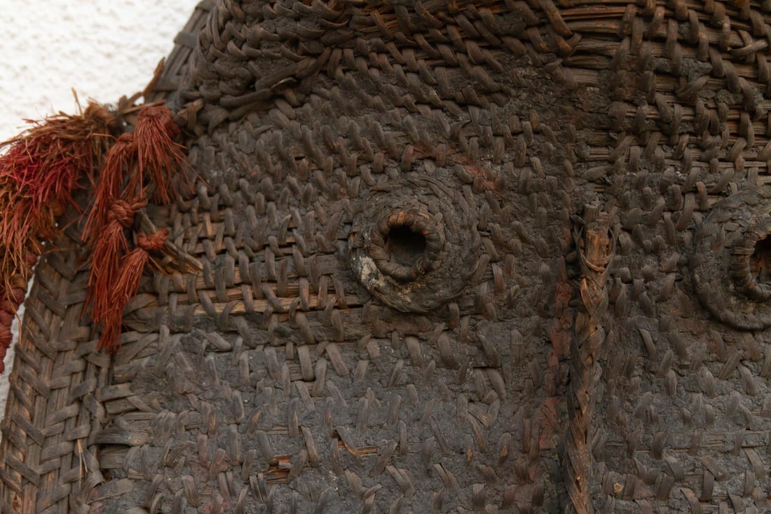 Large Antique Woven Rattan Yam Mask - 7