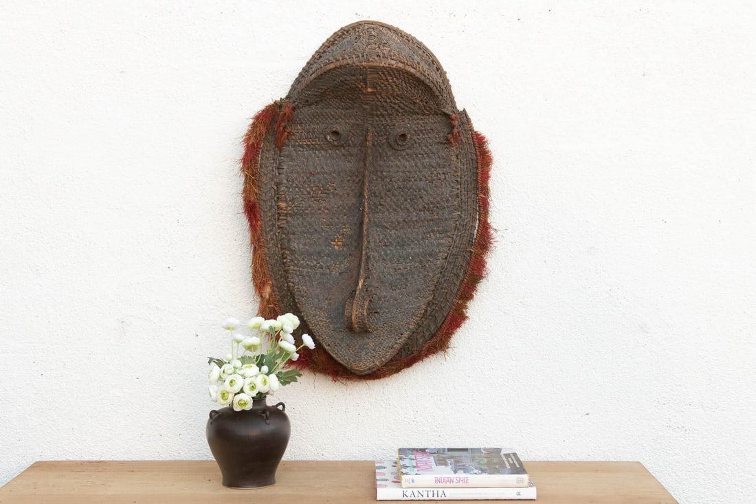 Large Antique Woven Rattan Yam Mask - 8