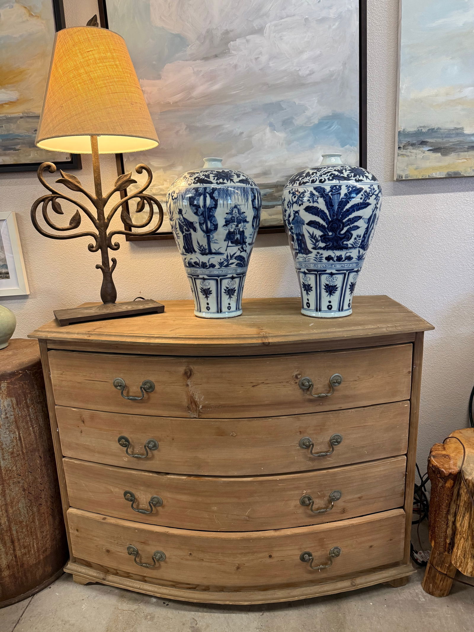 Pair of Large Blue and White Chinese Yuan Period Character Vases 17" - 2