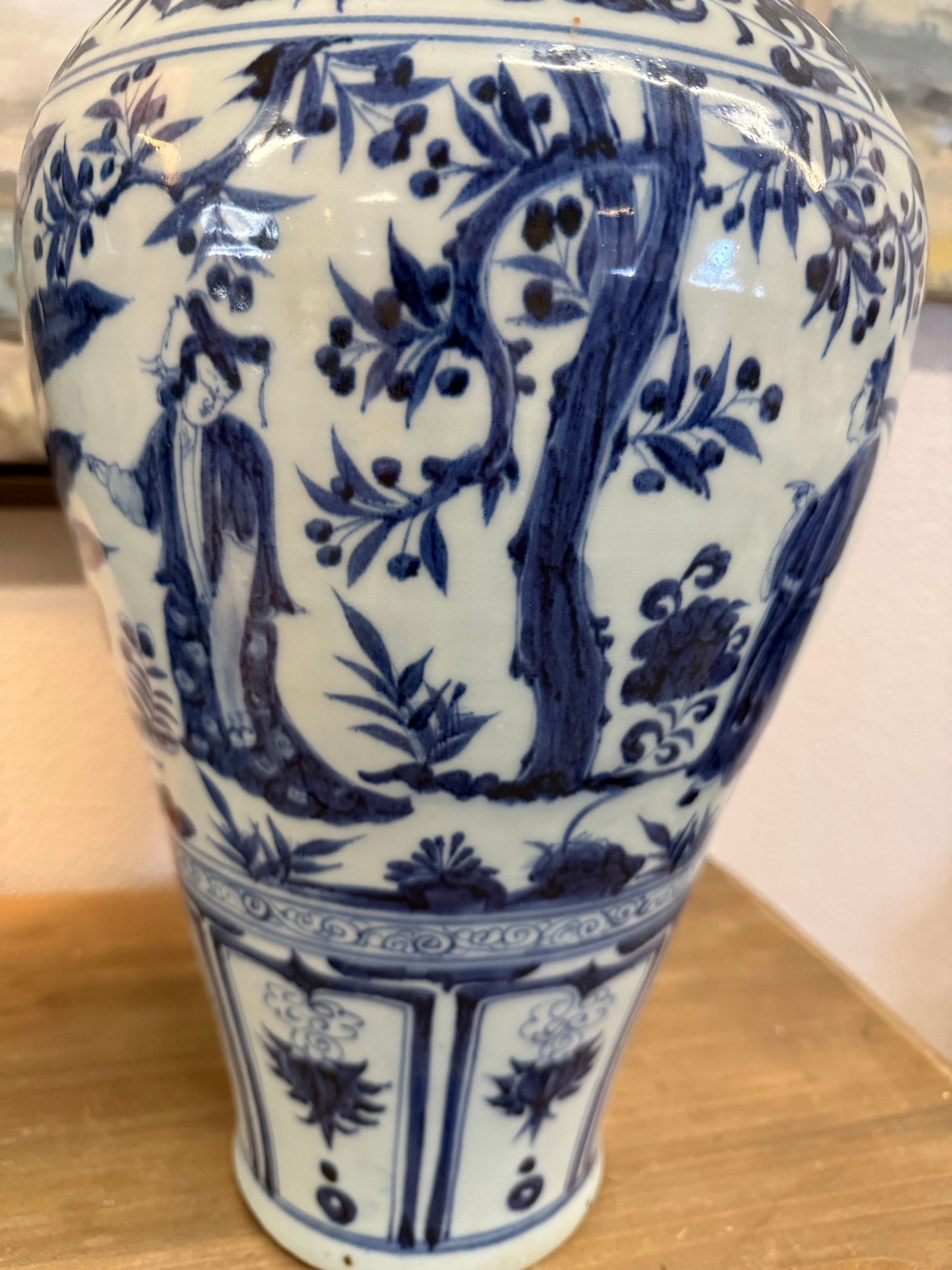 Pair of Large Blue and White Chinese Yuan Period Character Vases 17" - 9