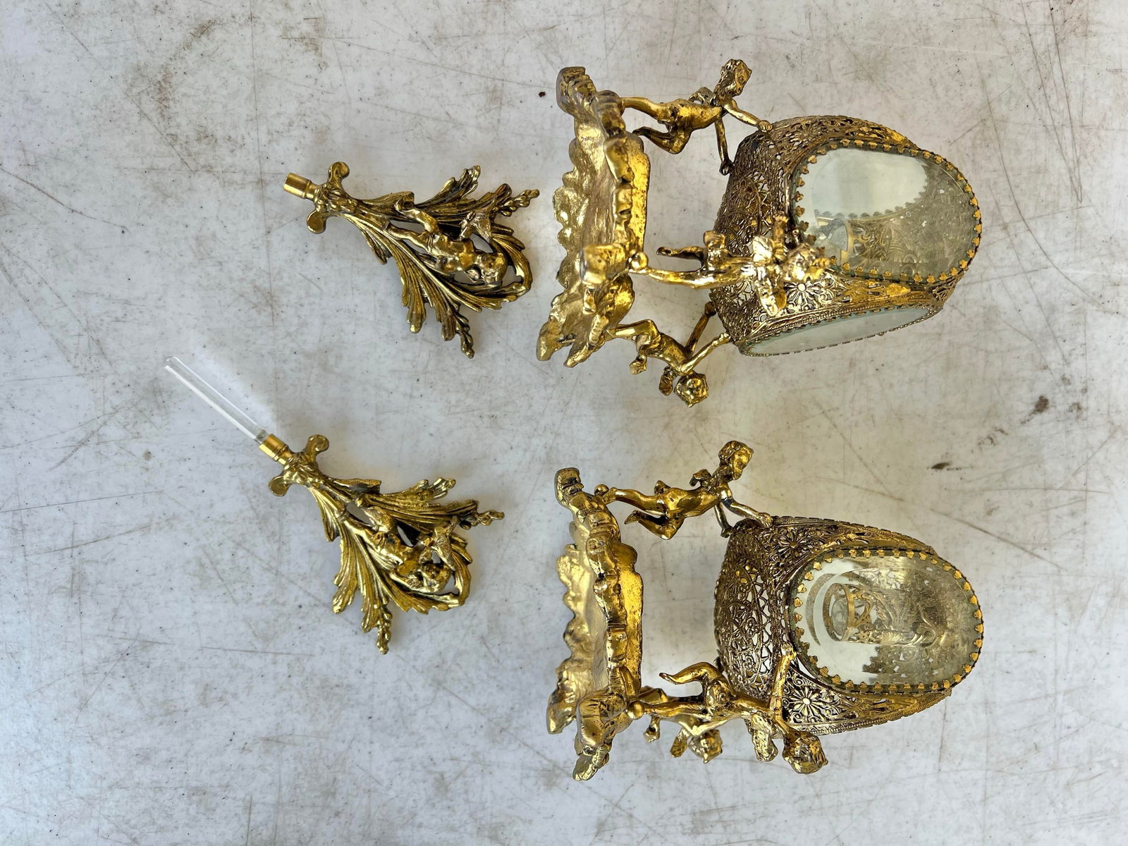 Antique Figaro Metal Glass, Perfume Bottles Pair - 6